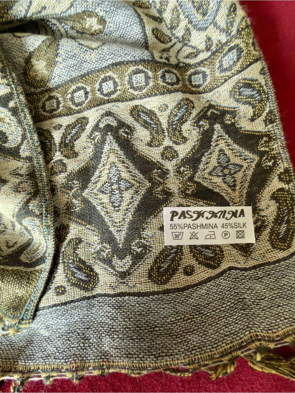 Pashmina & Silk Blend Paisley Jacquard Fringe Scarf Wrap Sz XL